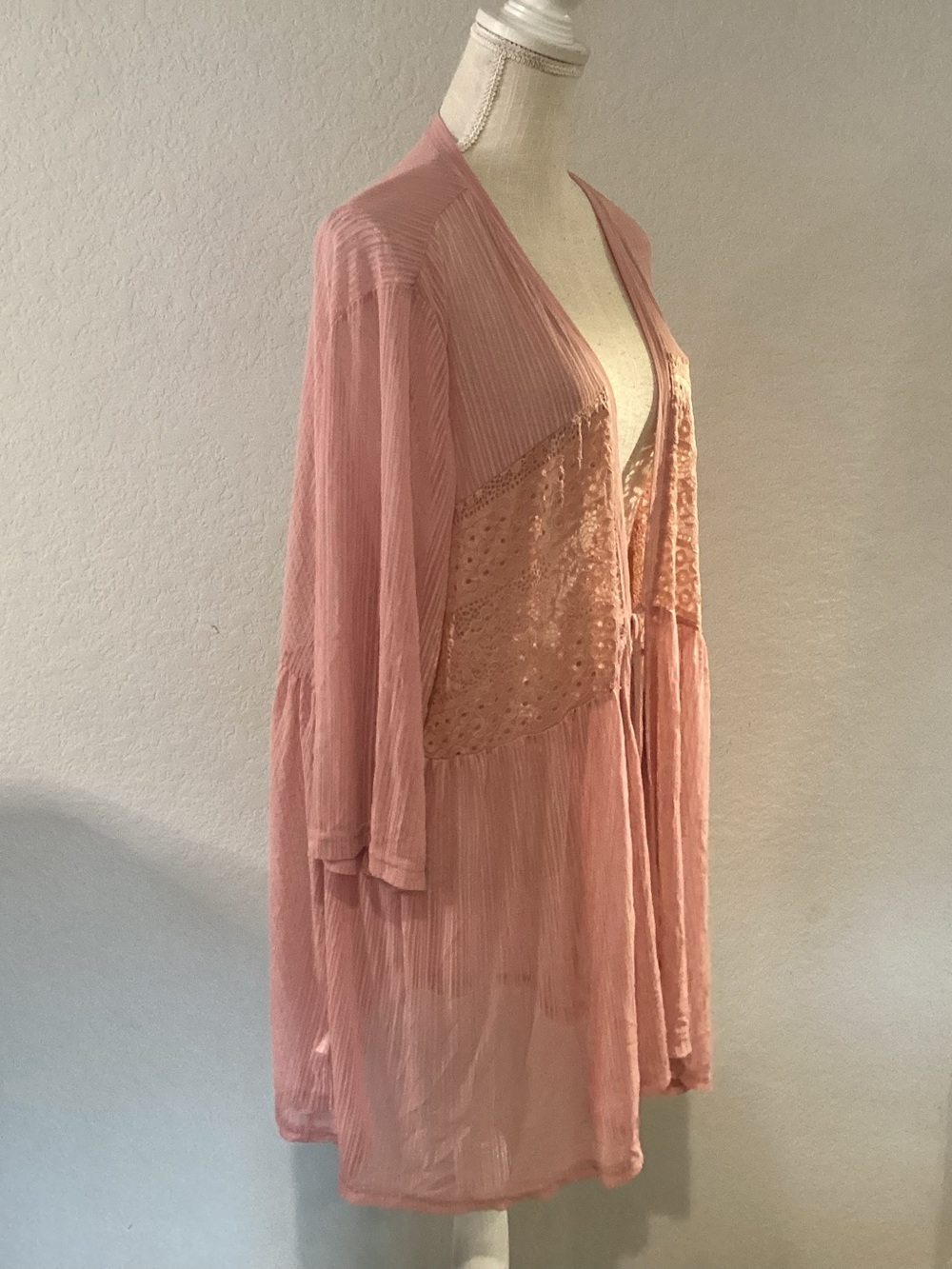 Zaful Dusty Rose Sheer Knit Tie-Front Cardigan - Picture 3 of 5